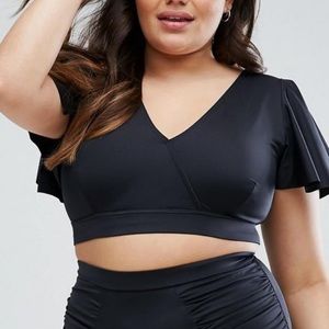 Flutter sleeve black bikini top